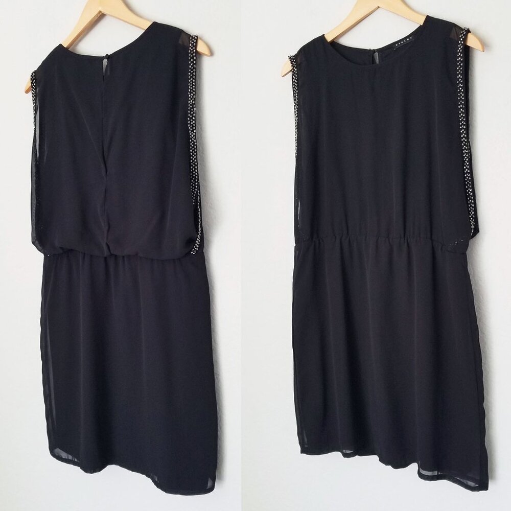 Sisley Beaded Embellished Sleeveless Black Mini Chiffon Dress S Glam Classic LBD